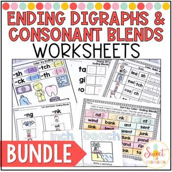 Preview of Ending Digraphs and Ending Consonant Blends Worksheets Bundle