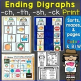 Ending Digraphs sh, th, ch Print Activities (Sorting, Maze