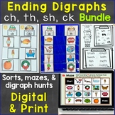Ending Digraphs sh, th, ch Print & Digital Bundle Sorting,