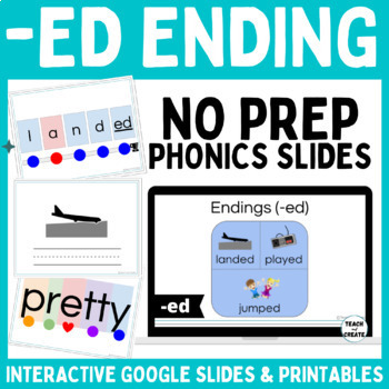 Preview of Ending -ED Phonics NO PREP Digital Slides with PRINTABLES & Phonics Games