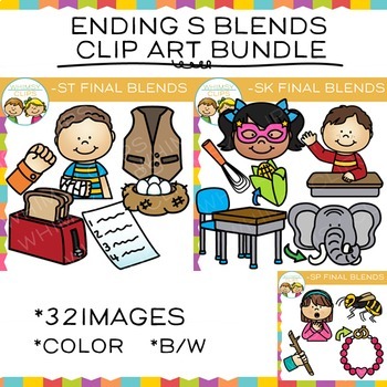 Preview of Ending Blends Clip Art: Ending S Blends Clip Art Bundle