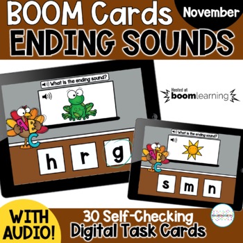 Preview of Ending Sounds BOOM Cards Digital Task Cards | Distance Learning | November
