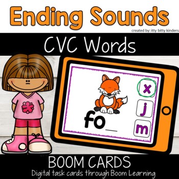 Preview of Ending Sounds Boom Cards, Short Vowels, CVC Words, Distance Learning