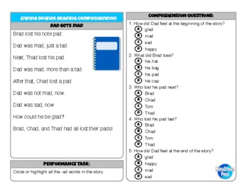 Preview of Ending Sounds Phonics Comprehension Stories - Set of 10 with questions & answers