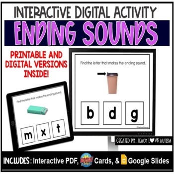 Preview of Ending Sounds Phonics | Final Sounds Task Cards | Printable and Boom Cards