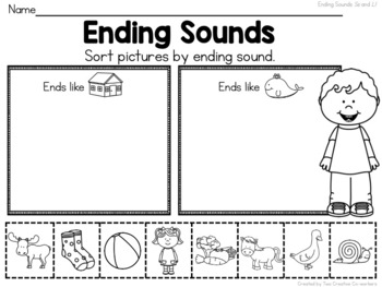Ending Sounds Worksheets for Kindergarten by Two Creative Co-workers