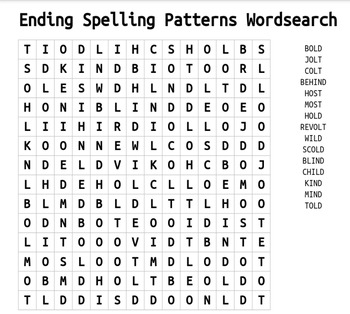 Preview of Ending Spelling Patterns Wordsearch