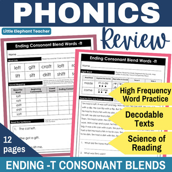 Preview of Ending T Blends Decodable Passages Comprehension Questions Phonics Review SOR
