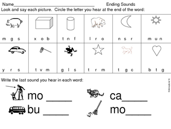 Ending sound worksheets by Kirkkreations | Teachers Pay Teachers