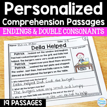 Preview of Endings & Double Consonant Reading Passages: PERSONALIZED Comprehension