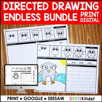 Preview of Endless Editable & Digital Directed Drawings, Seesaw Google & Print