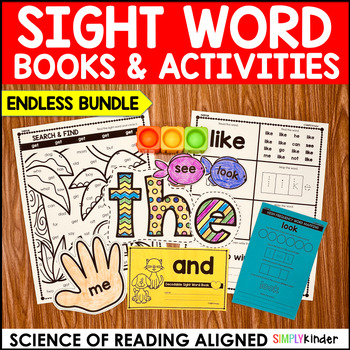 Preview of Sight Words, Sight Word Practice, Activities, Worksheets, Books for Kindergarten