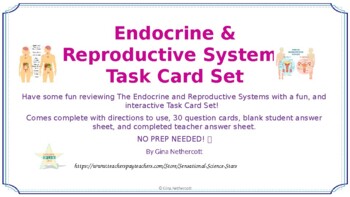 Preview of Endocrine & Reproductive System Vocabulary Task Cards NO PREP & FULLY EDITABLE