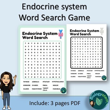 Preview of Endocrine System Word Search Game-Activity Worksheet