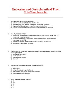 Preview of Endocrine and Gastrointestinal Tract_ Contains 51 -MCQ and Answer Key.