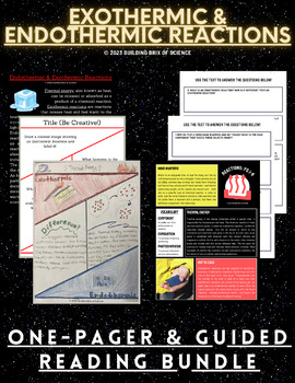 Preview of Endothermic & Exothermic Reactions One-Pager + Guided Reading Activity Bundle