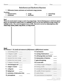 Endothermic And Exothermic Reactions Worksheet With Answers Pdf