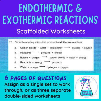 Preview of Endothermic and Exothermic Reactions Worksheets | Chemical Reactions Revision