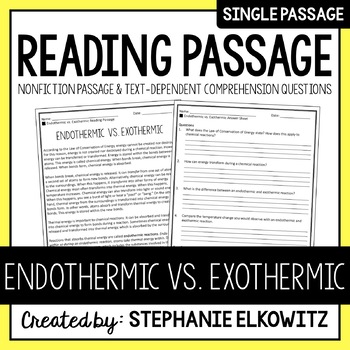 Preview of Endothermic vs. Exothermic Reactions Reading Passage | Printable & Digital