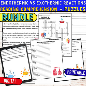 Preview of Endothermic vs Exothermic Reading Comprehension Quiz,Digital & Print BUNDLE