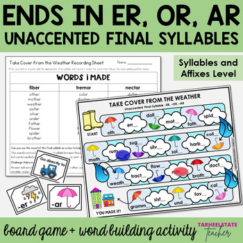 Preview of Ends in ER, OR, AR Unaccented Final Syllables and Affixes Games Activities