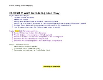 Preview of Enduring Issue Essay Checklist and Rubric