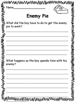 Enemy Pie Activities by Fourth at 40 Teachers Pay Teachers