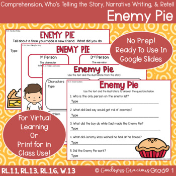 Preview of Enemy Pie Comp., Story Elements, Who's Telling The Story, and Narrative Writing