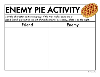 Preview of Enemy Pie: Friendship Trait Sorting Activity