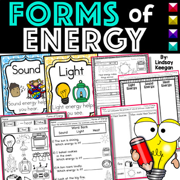 Preview of Forms of Energy Science Worksheets and Activities for Light, Sound and Heat