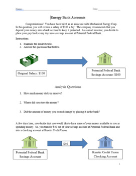 Preview of Conservation of Energy POGIL Style Activity: Energy Bank Accounts