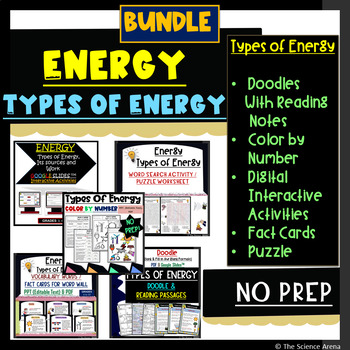 Preview of Energy Bundle - Doodles, Reading, Color by Number, Digital, Fact Cards, Puzzle