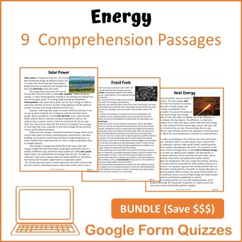 Preview of Energy Bundle Reading Comprehension - Google Form Quiz