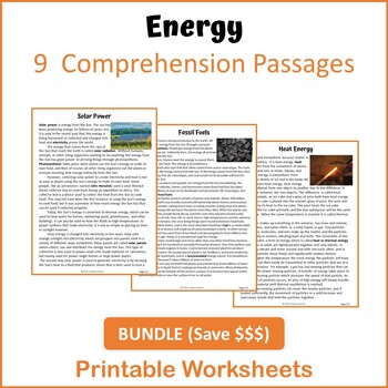 Preview of Energy Bundle Reading Comprehension - Printable Worksheets