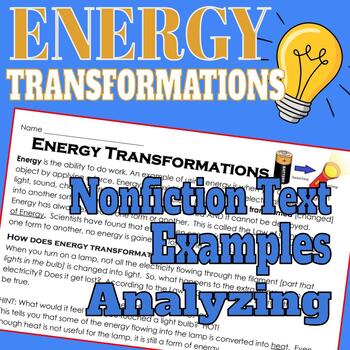 Preview of Energy Transformations (Changes) Text, Review, Examples & Sort