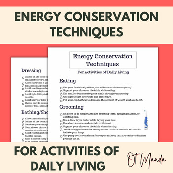 Preview of Energy Conservation Techniques for Activities of Daily Living | OT ADLs