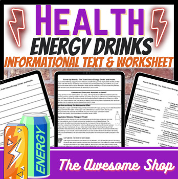 Preview of Energy Drinks Comprehension and Worksheets for High School Health