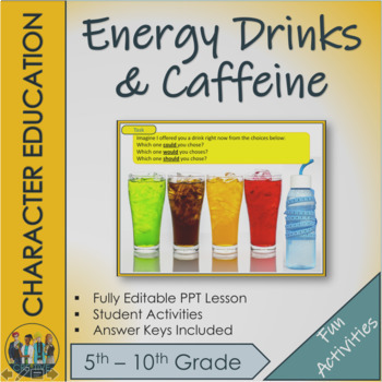 Preview of Energy Drinks, sugar and Caffeine Lesson
