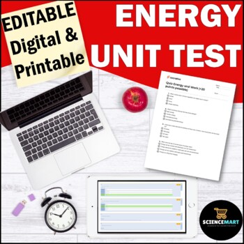 Preview of Energy Editable Digital Test | Physical Science Interactive Notebook