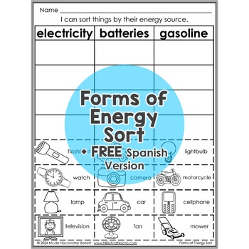 Preview of Forms of Energy Sort Interactive Worksheet Activity + FREE Spanish
