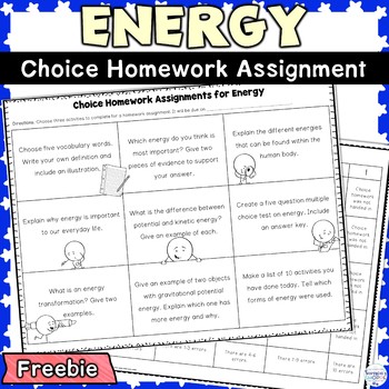 Preview of Energy FREE Choice Board Assignment