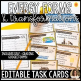 Energy Forms and Transformations Task Cards - Editable and