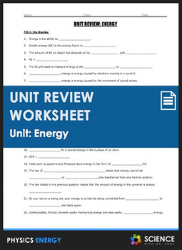 Preview of Energy and Kinetic & Potential Energy Unit Review