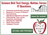 Energy, Motion, & Force Unit Test Science