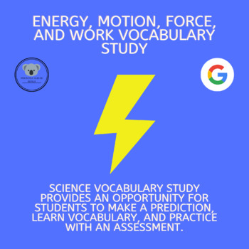 Preview of Energy, Motion, Force, and Work Vocabulary Study