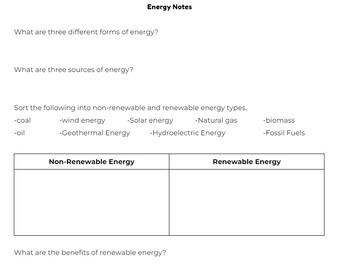 Preview of Energy Notes and One Pager