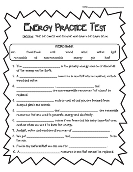 6th grade science energy resources worksheets