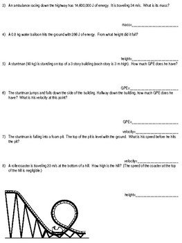 Kinetic And Potential Energy Word Problems