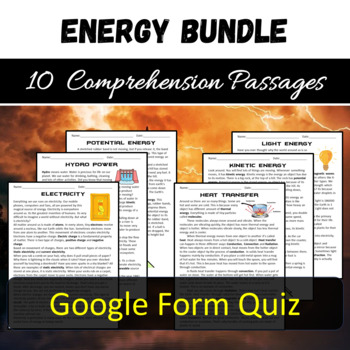 Preview of Energy Reading Comprehension Digital BUNDLE - Google Form Quiz