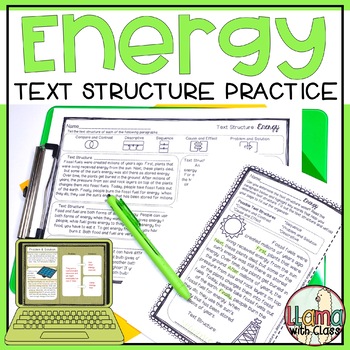 Preview of Energy Reading Passages -Text Structure Practice Worksheets + Graphic Organizers